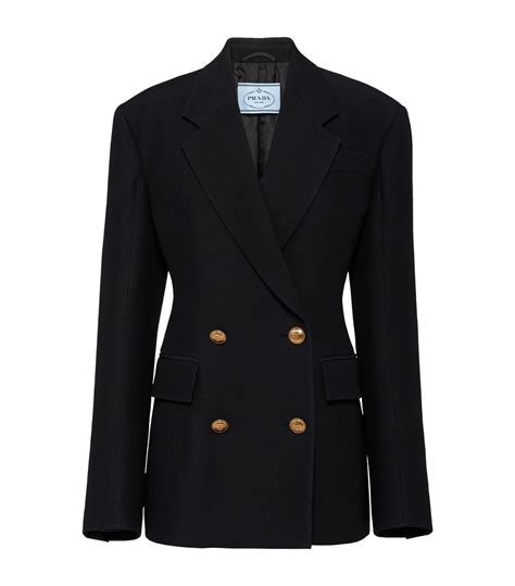 prada black velvet double breasted blazer|prada distressed leather jacket.